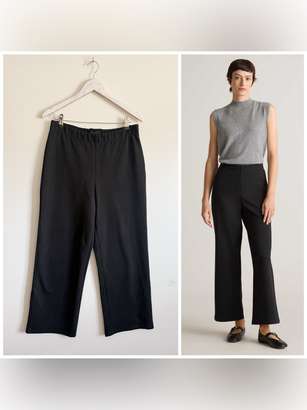 QUINCE Organic Cotton Double Knit Wide Leg Pants 28” Black M Medium